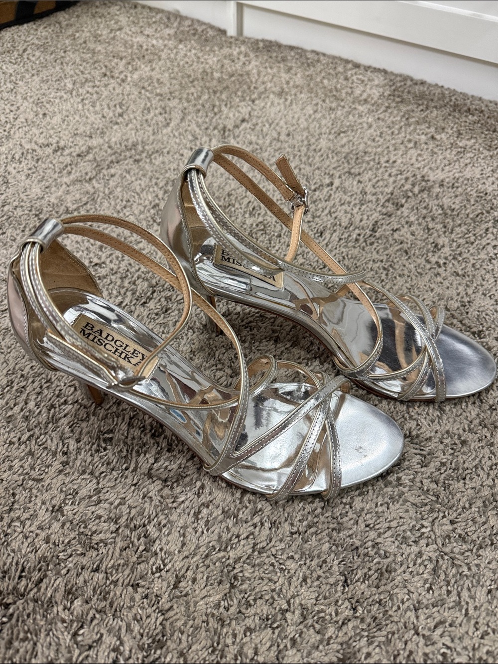 Badgley Mischka Metallic Silver Strappy Evening Sandals